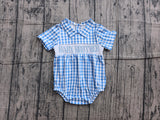 Preorder Samples SR4231 Smocked Baby Brother Blue Plaid Baby Boys Romper