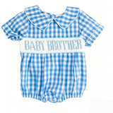 Preorder Samples SR4231 Smocked Baby Brother Blue Plaid Baby Boys Romper
