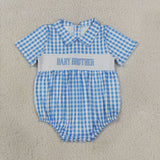 SR4231 Smocked Baby Brother Blue Plaid Baby Boys Romper