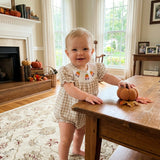 SR4280 Smocked Fall Pumpkin Car Plaid Baby Bubble Romper