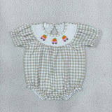 SR4280 Smocked Fall Pumpkin Car Plaid Baby Bubble Romper