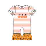 Preorder Samples SR4284 Embroidery Fall Pumpkin Bows Stripe Pink Baby Girls Romper
