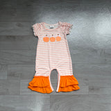 Preorder Samples SR4284 Embroidery Fall Pumpkin Bows Stripe Pink Baby Girls Romper