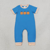 SR4285 Embroidery Fall Pumpkin Stripe Baby Boys Romper