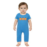 SR4285 Embroidery Fall Pumpkin Stripe Baby Boys Romper