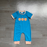 Preorder Samples SR4285 Embroidery Fall Pumpkin Stripe Baby Boys Romper