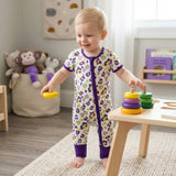 SR4312 Mardi Gras Leopard Purple Baby Zipper Romper Sleepers