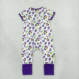 SR4312 Mardi Gras Leopard Purple Baby Zipper Romper Sleepers
