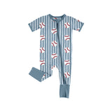 Preorder MOQ 5 pcs Each Style Baseball Print Gray Blue Stripe Pajamas Kids Matching Clothes