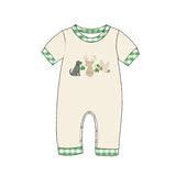 Preorder MOQ 5 pcs Each Style Saint Patrick Leaves Duck Puppy Deer Green Plaid Kids Matching Clothes