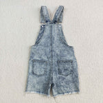 SS0023 Fashion Summer Cattle Cow Blue Ripped Denim Overalls