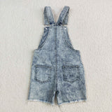 SS0023 Fashion Summer Cattle Cow Blue Ripped Denim Overalls