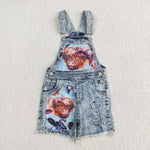 SS0023 Fashion Summer Cattle Cow Blue Ripped Denim Overalls