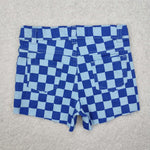 SS0093 Summer Plaid Blue Hole Denim Girl's Shorts