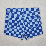 SS0093 Summer Plaid Blue Hole Denim Girl's Shorts