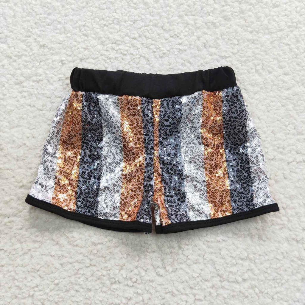 Ss0117 Boutique Shiny Black Gold Stripe Sequin Shorts Amy Yu Garments Wholesale 