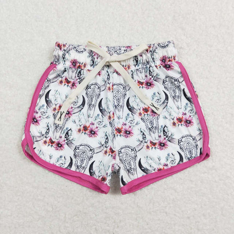 SS0122 Boutique Pink White Flower Girl's Sports Shorts