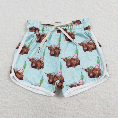 SS0123 Boutique Blue Cow Girl's Sports Shorts