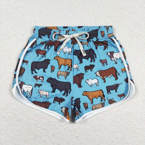 SS0129 Blue Cow Printed Adult's Sports Shorts