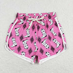 SS0131 Pink Pattern Printed White Adult's Sports Shorts