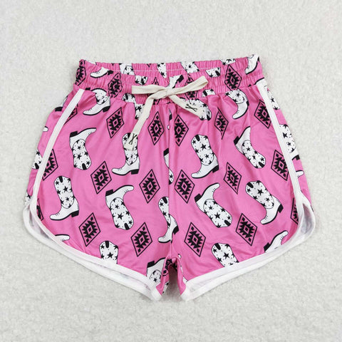 SS0131 Pink Pattern Printed White Adult's Sports Shorts