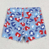 SS0166 Summer Blue Red Leopard Denim Girl's Shorts