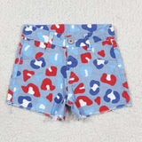 SS0166 Summer Blue Red Leopard Denim Girl's Shorts