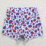 SS0167 Summer Blue Red Leopard Denim Girl's Shorts