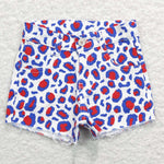 SS0167 Summer Blue Red Leopard Denim Girl's Shorts