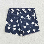 SS0168 Summer July 4th Stripe Star Denim Girl's Shorts
