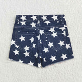 SS0168 Summer July 4th Stripe Star Denim Girl's Shorts