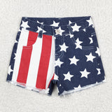 SS0168 Summer July 4th Stripe Star Denim Girl's Shorts