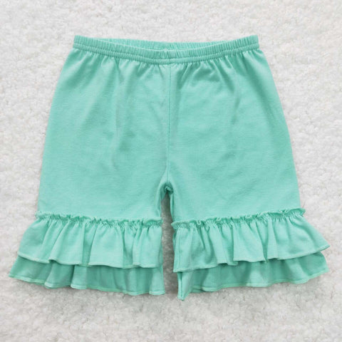 SS0180 Solid Color Mint Cotton Girls Shorts Style