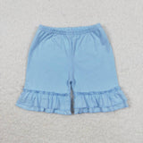 GSSO0635 Summer Cartoon Blue Dog Tunic Girls Shorts Set