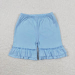 SS0183 Solid Color Sky Blue Cotton Girls Shorts Style