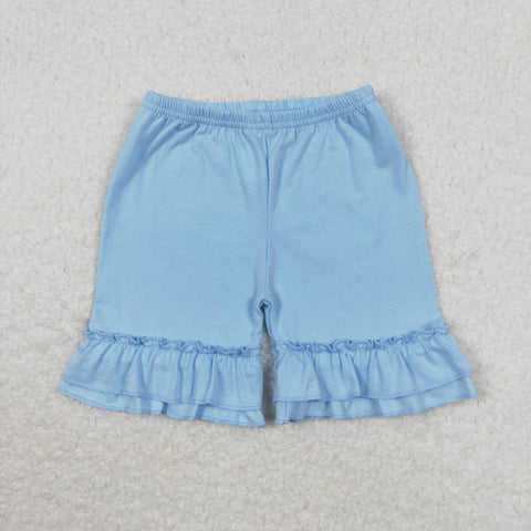 SS0183 Solid Color Sky Blue Cotton Girls Shorts Style