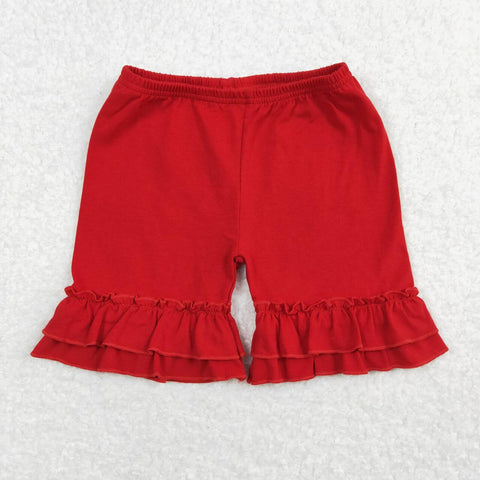 SS0184 Solid Color Red Cotton Girls Shorts Style