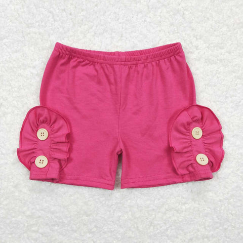 SS0186 Solid Color Cotton Pink Button Girls Shorts Style