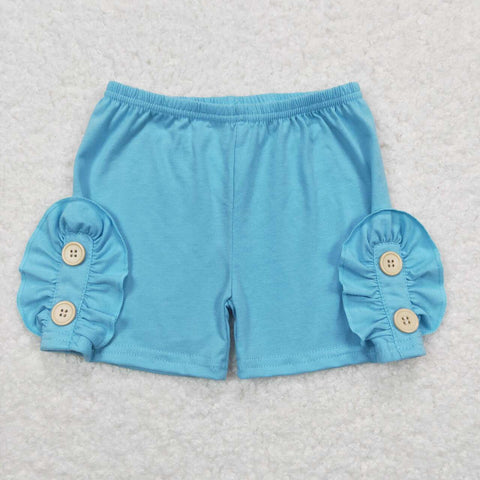 SS0191 Solid Color Cotton Blue Button Girls Shorts Style
