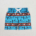 SS0207 Summer Western Cactus Blue Boy's Shorts