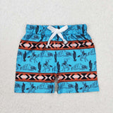 SS0207 Summer Western Cactus Blue Boy's Shorts