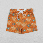 SS0208 Summer Western Cow Orange Boy's Shorts Swim Trunks