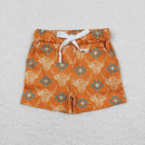 SS0208 Summer Western Cow Orange Boy's Shorts Swim Trunks