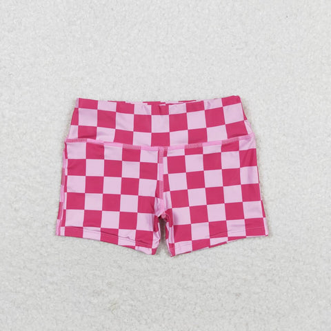 SS0218 Pink Plaid Girls Biker Shorts Style