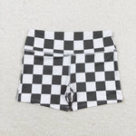 SS0219 Black Plaid Girls Biker Shorts Style