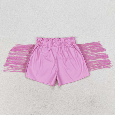 SS0222 Leather Pink Tassel Girl Shorts