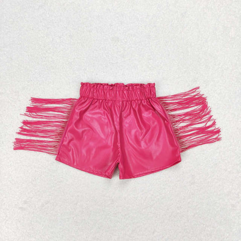 SS0223 Leather Hot Pink Tassel Girl Shorts