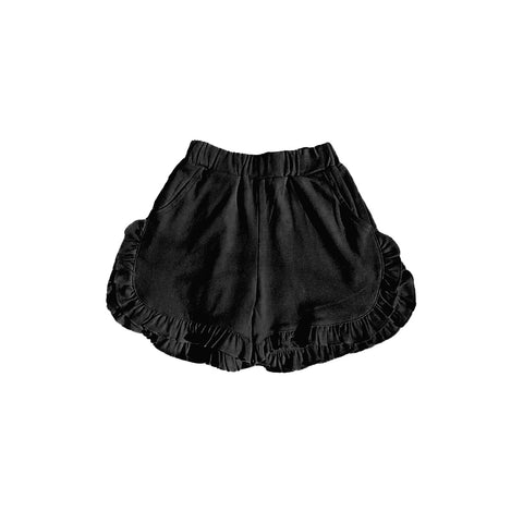 Preorder 03.22 SS0239 Black Ruffles Solid Color Cotton Girls Shorts