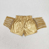 GSSO0985 Singer Star Fashion Gold Leather Shorts Tassel Girl's Set