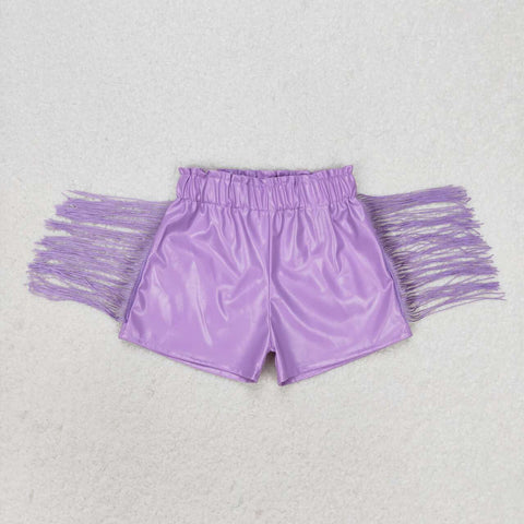 SS0251 Leather Purple Tassel Girl Shorts